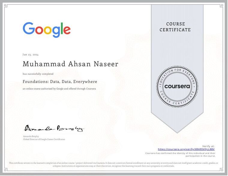 Foundations: Data, Data, Everywhere certificate
