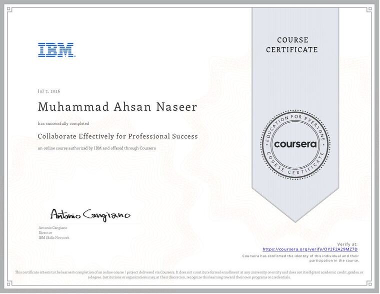 Collaborate Effectively for Professional Success certificate