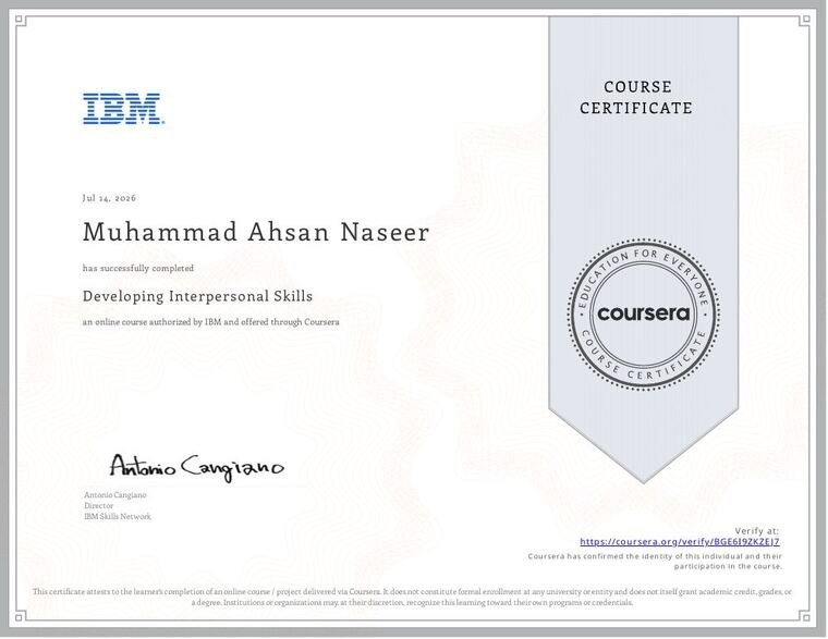 Developing Interpersonal Skills certificate