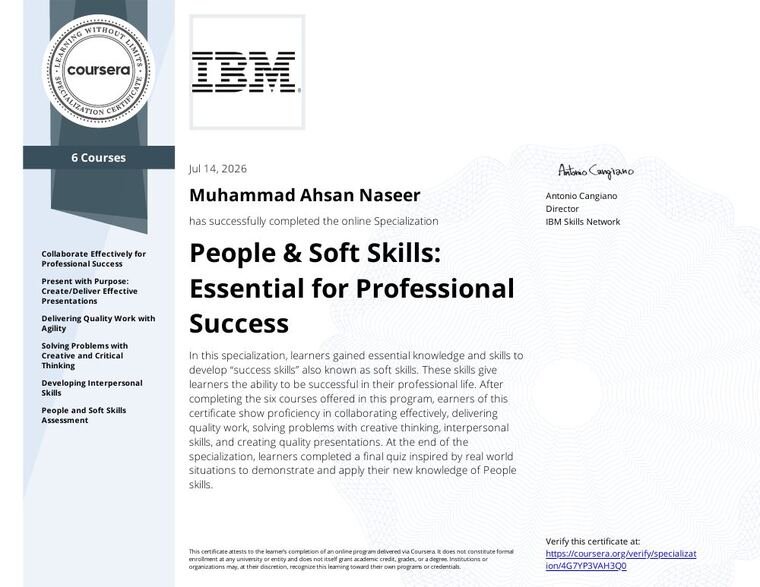 People & Soft Skills: Essential for Professional Success certificate