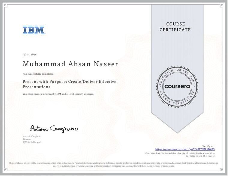 Present with Purpose certificate