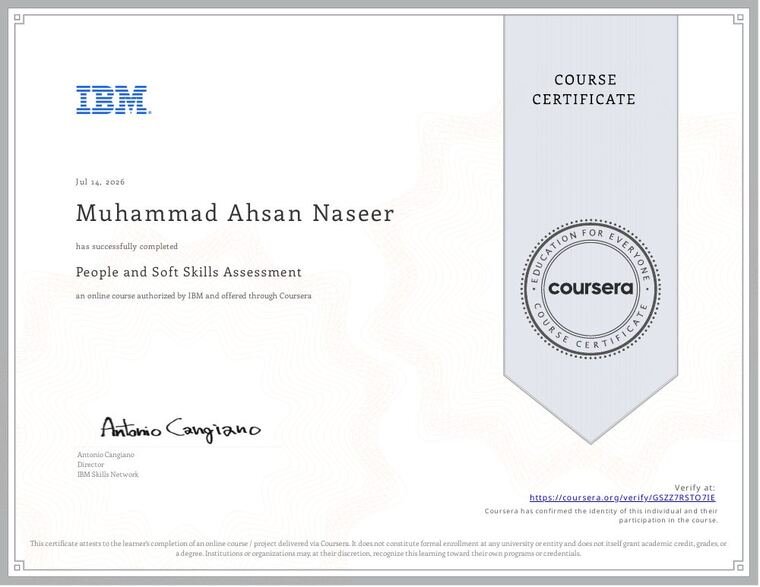 People and Soft Skills Assessment certificate